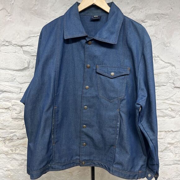 Vintage 70s 80s Nomex III FR Blue Denim Work Jacket Fire Resistant Welder XL